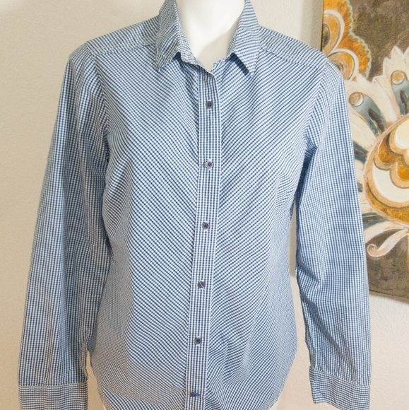 Eddie Bauer Women Button Down Shirt Sz M Blue/Gree - Picture 1 of 8
